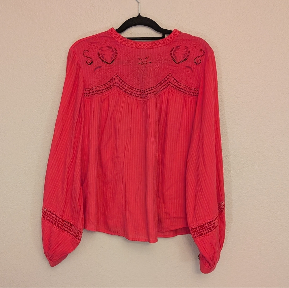 By Anthropologie pink embroidered top size 2x
